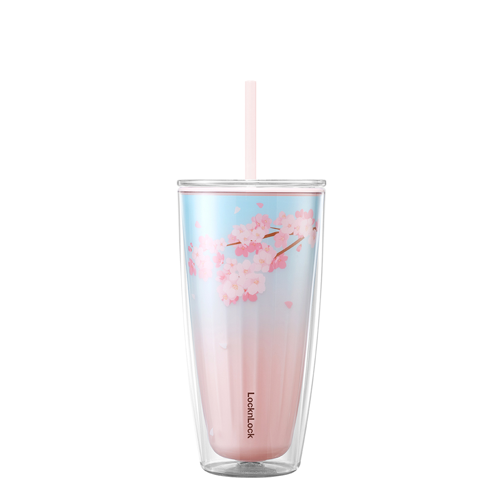 Ly Nhựa 2 Lớp LocknLock Kèm Ống Hút Cherry Blossom Double Wall Cold Cup 750nl - 2 Màu (Hồng, Trắng) - HAP522PIK, HAP522WHT, , large image number 3